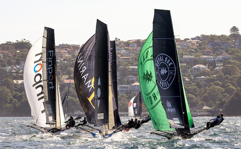 Mixing it with top teams on a day three spinnaker run - JJ Giltinan Championship photo copyright SailMedia taken at Australian 18 Footers League and featuring the 18ft Skiff class