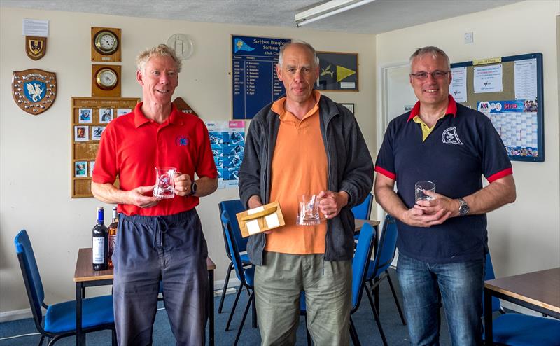 (L-R) Howard Frear, Richard Frost and Vernon Perkins at the Solo open meeting at Sutton Bingham photo copyright Wendy Jackson taken at Sutton Bingham Sailing Club and featuring the Solo class
