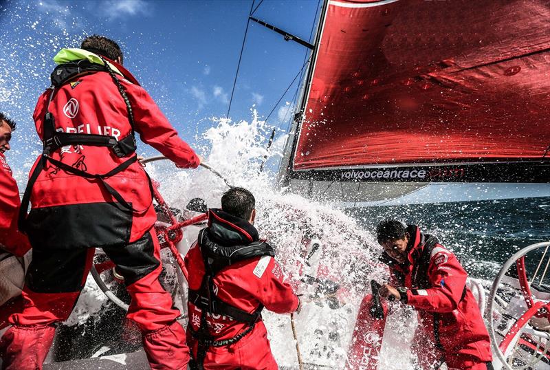 Volvo Ocean Race 2014-2015 competitors Dongeng Race Team wearing the Deckvest 5D photo copyright Yann Riou / Dongfeng Race Team / Volvo Ocean Race taken at  and featuring the  class
