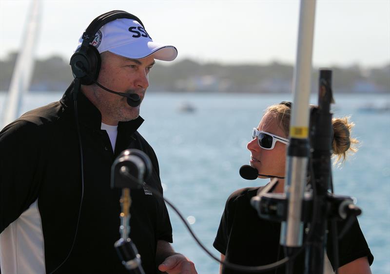 Tyler Bjorn gives expert opinion on the water with Genny Tulloch during the Star Sailors League SSL Finals 2016 photo copyright Mark Jardine taken at Nassau Yacht Club and featuring the  class