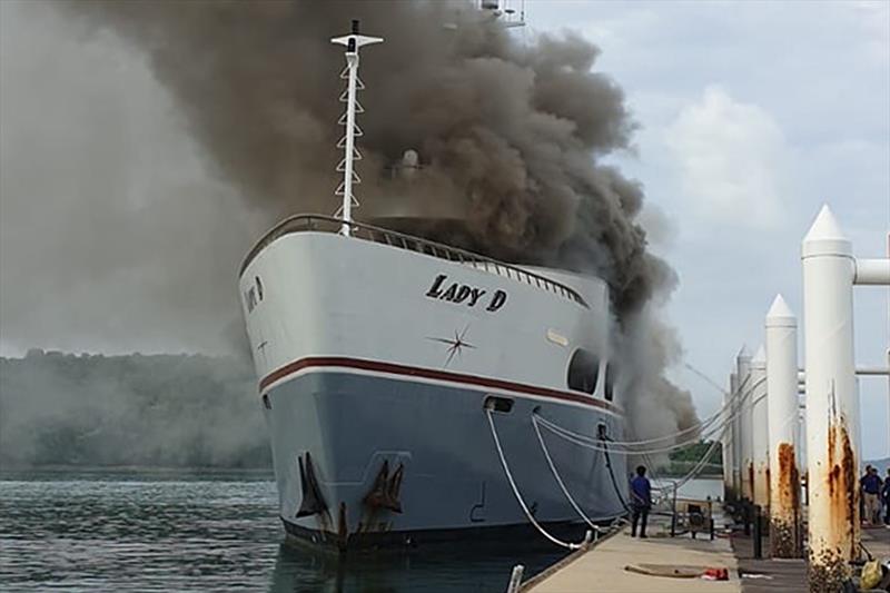 Lady D on fire at Ao Po Grand Marina, Phuket. No casualties photo copyright Asia Pacific Superyachts taken at Phuket Yacht Club and featuring the Superyacht class