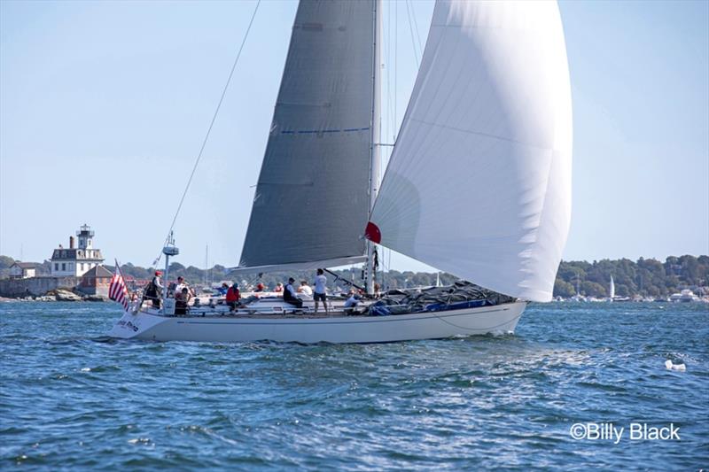 Todd Stuart's Swan 56 White Rhino passes Rose Island in Newport, RI during the Sail for Hope Race photo copyright Billy Black taken at  and featuring the Swan class