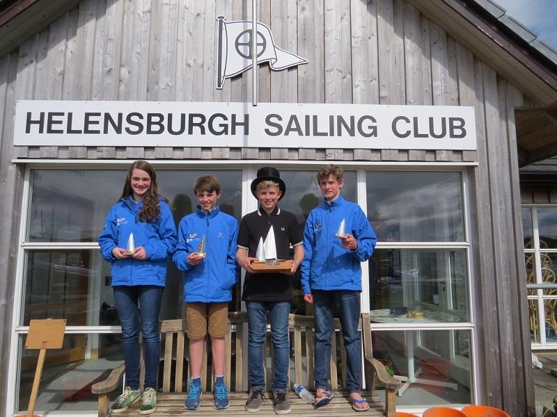 Christine Wood, Calum Bell, David Rosie, Andrew Homer at the Topper Scottish Championships at Helensburgh photo copyright Dougie Bell taken at Helensburgh Sailing Club and featuring the Topper class