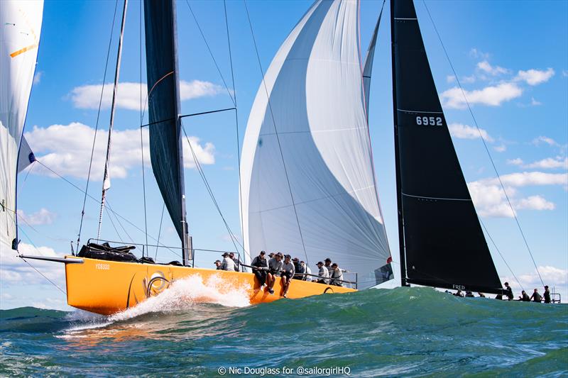 SMB battling with Smuggler in Race 2 on SailFest Newcastle Regatta and Australian Yachting Championships Day 2 photo copyright Nic Douglass for @sailorgirlHQ taken at Newcastle Cruising Yacht Club and featuring the TP52 class