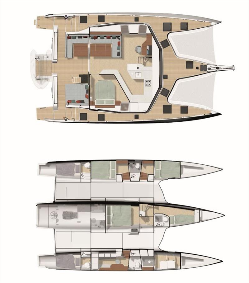 Neel 52 sky deck view - a cabin on the main deck – 5 cabin layout (one option is shown on this plan: 2 crew cabins) photo copyright Neel Trimarans taken at  and featuring the Trimaran class