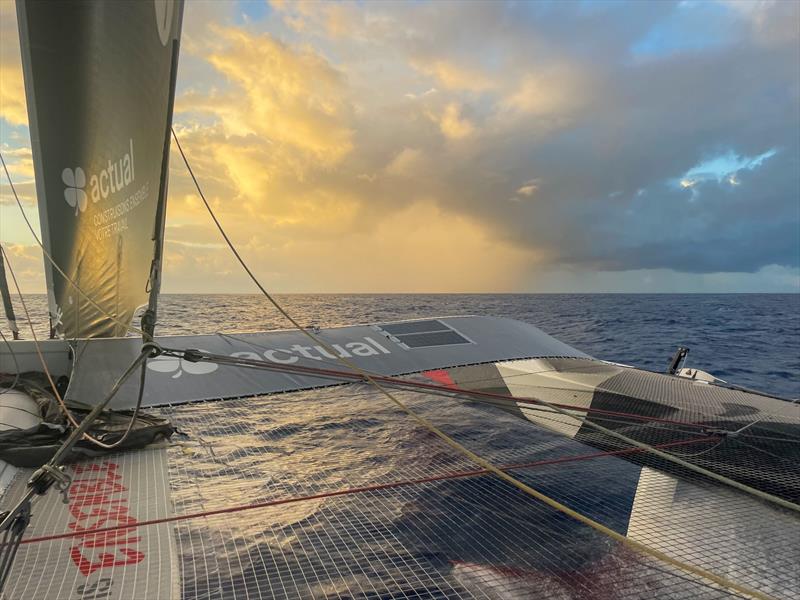 Anthony Marchand aboard Actual Ultim 3 during the Arkea Ultim Challenge - Brest - photo © Anthony Marchand