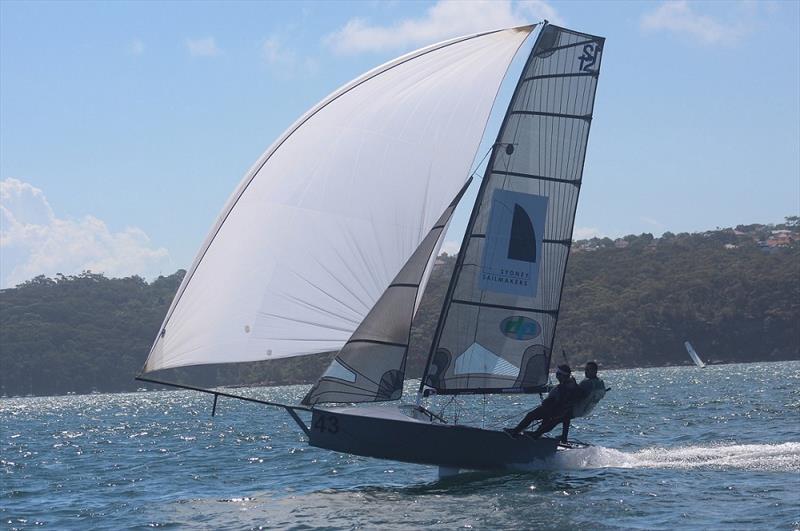 Sydney Sailmakers scooted away to win the 12ft Skiff Upper Harbour Championship photo copyright Vita Williams taken at Lane Cove 12ft Sailing Skiff Club and featuring the 12ft Skiff class