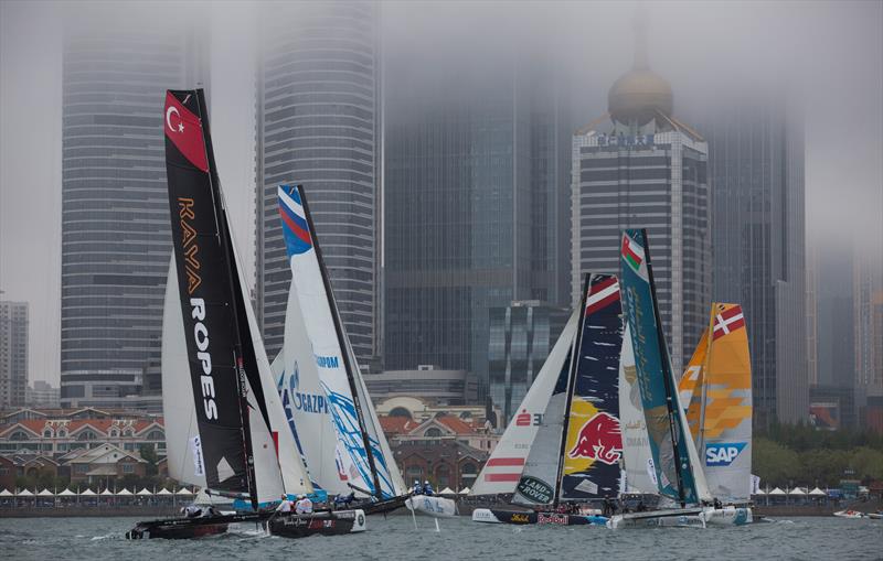 Fog on day 2 of Extreme Sailing Series Act 3 Qingdao photo copyright Mark Lloyd Images taken at  and featuring the Extreme 40 class