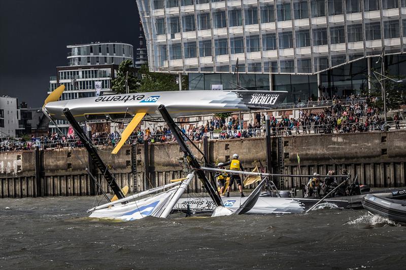SAP Extreme Sailing Team capsize on day 3 of Extreme Sailing Series Act 5, Hamburg photo copyright Jesus Renedo / OC Sport taken at  and featuring the Extreme 40 class