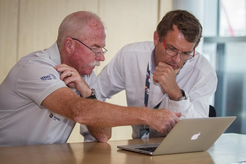 Volvo Ocean Race CEO Knut Frostad and Race Director Jack Lloyd analyse the weather forecast situation for the start of Leg 5 photo copyright Ainhoa Sanchez taken at  and featuring the Volvo One-Design class