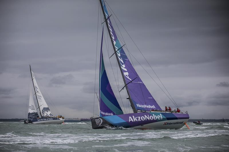 team AkzoNobel during the Volvo Ocean Race Leg 0 Around the Isle of Wight Race photo copyright Marc Bow / Volvo Ocean Race taken at Royal Ocean Racing Club and featuring the Volvo One-Design class