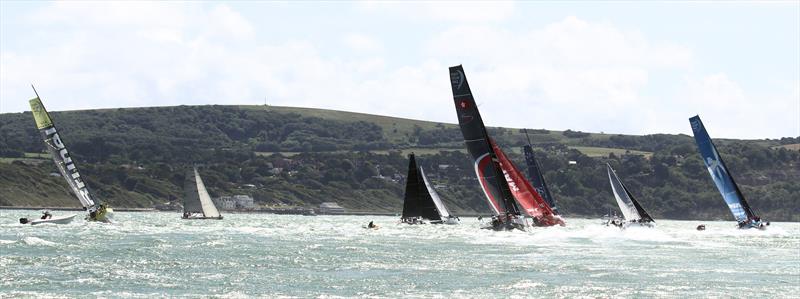 The Volvo Ocean Race fleet leaves the Solent after the Rolex Fastnet Race start photo copyright Mark Jardine / YachtsandYachting.com taken at Royal Ocean Racing Club and featuring the Volvo One-Design class