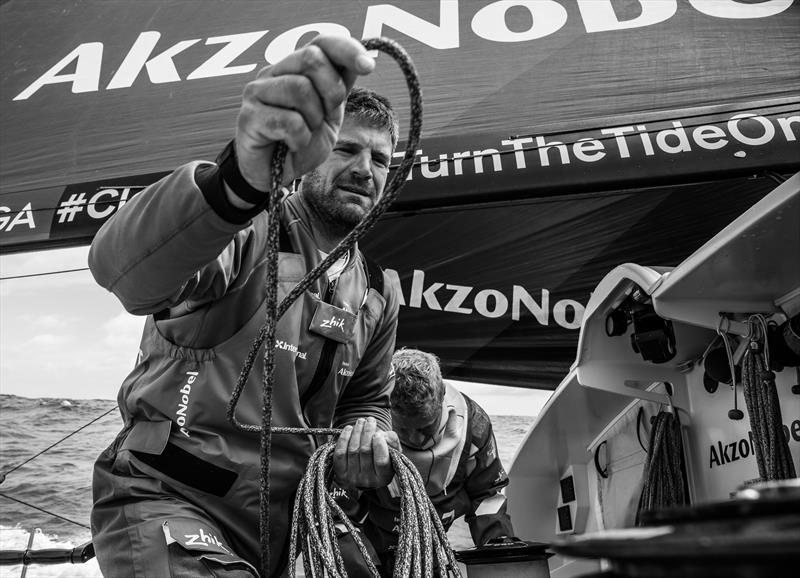 AkzoNobel Skipper Simeon Tienpont running his pit during Leg 3 of the Volvo Ocean Race photo copyright James Blake / Volvo Ocean Race taken at  and featuring the Volvo One-Design class