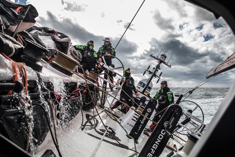 A wet afternoon onboard Dongfeng during Leg 3 of the Volvo Ocean Race - photo © Martin Keruzore / Volvo Ocean Race