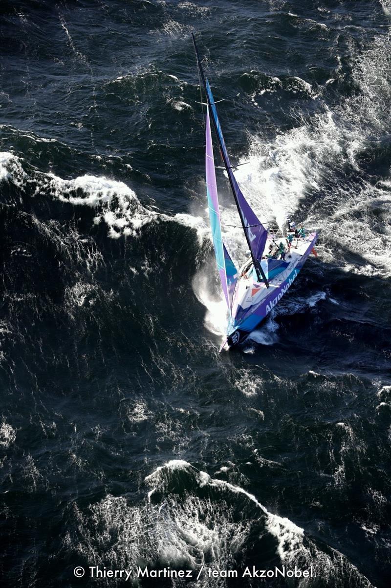 team AkzoNobel heads into big seas and 45kt winds on the first hours of Leg 3 of the Volvo Ocean Race photo copyright Thierry Martinez / teamAkzoNobel taken at  and featuring the Volvo One-Design class