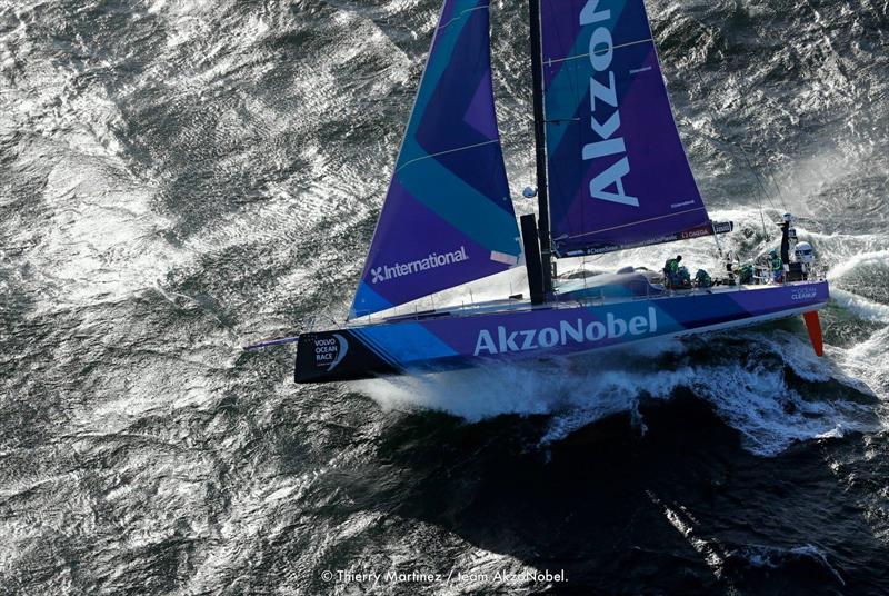 team AkzoNobel heads into big seas and 45kt winds on the first hours of Leg 3 of the Volvo Ocean Race photo copyright Thierry Martinez / teamAkzoNobel taken at  and featuring the Volvo One-Design class