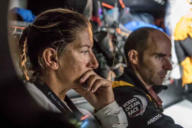 Leg 3, Cape Town to Melbourne, day 04, morning on board Turn the Tide on Plastic. Dee Caffari in her thoughts after getting the latest position report. - photo © Jeremie Lecaudey / Volvo Ocean Race