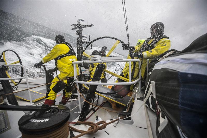 Leg 3, Cape Town to Melbourne, day 04, on board Brunel, Alberto Bolzan at the helm, Kyle Langford at the aft pedestal, in the background Carlo Huisman and Bouwe Bekking  photo copyright Ugo Fonolla / Volvo Ocean Race taken at  and featuring the Volvo One-Design class