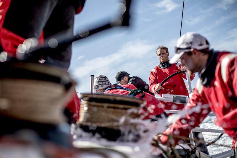 Leg 3, Cape Town to Melbourne, day 8, Luke Parkinson calm as ever on the wheel on board Sun Hung Kai / Scallywag photo copyright Konrad Frost / Volvo Ocean Race taken at  and featuring the Volvo One-Design class