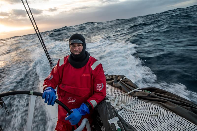 Leg 3, Cape Town to Melbourne, day 7, David Witt surfing the waves of the southern ocean on board Sun Hung Kai / Scallywag photo copyright Konrad Frost / Volvo Ocean Race taken at  and featuring the Volvo One-Design class