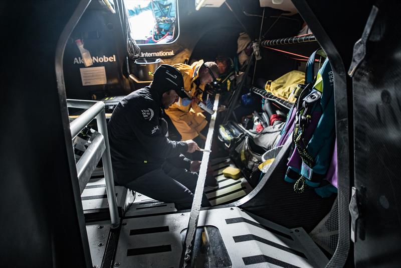 Leg 3, Cape Town to Melbourne, day 7, on board AkzoNobel. Nearly ready to be put back up the mast photo copyright James Blake / Volvo Ocean Race taken at  and featuring the Volvo One-Design class