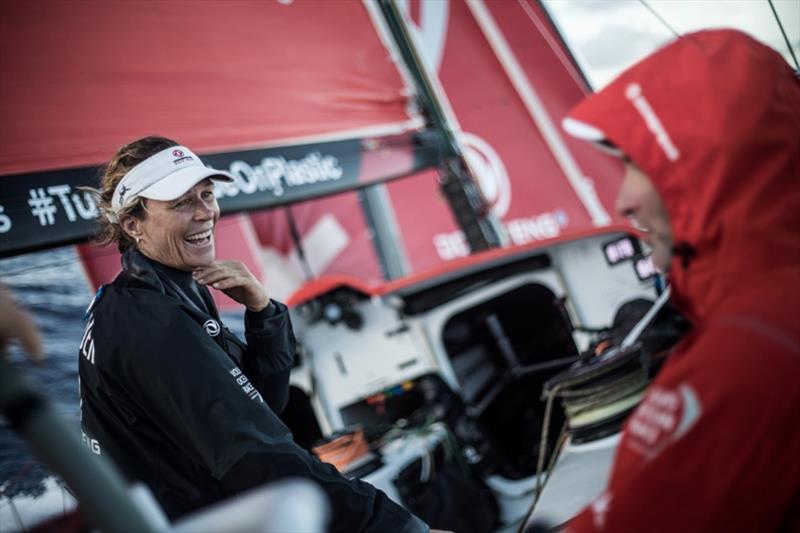 Volvo Ocean Race Leg 4, Melbourne to Hong Kong, day 05 on board Dongfeng. The beautiful Carolijn Brouwer smiling, good vibes today onboard dongfeng photo copyright Martin Keruzore / Volvo Ocean Race taken at  and featuring the Volvo One-Design class