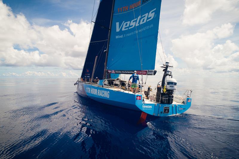 Leg 4, Melbourne to Hong Kong, day 09, Tony Mutter guides Vestas 11th Hour northward on a glassy Doldrums ocean. - photo © Amory Ross / Volvo Ocean Race