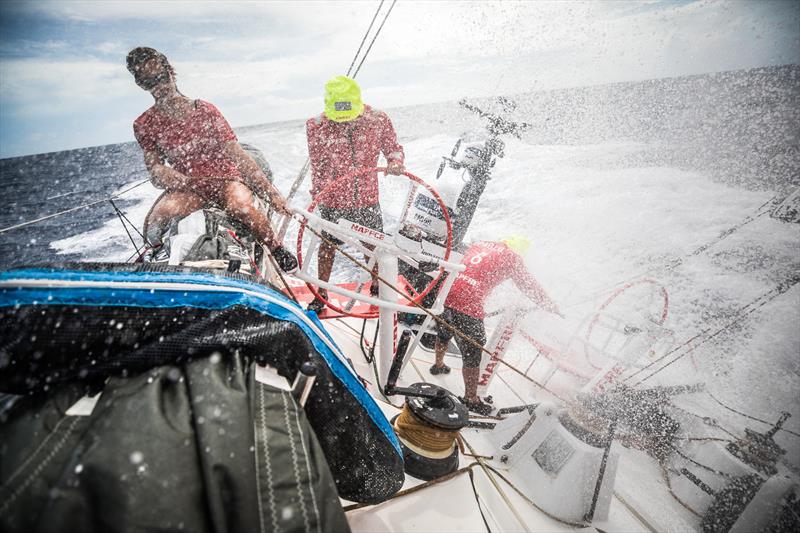 Leg 4, Melbourne to Hong Kong, day 13 on board MAPFRE, Sophie Ciszek, Xabi Fernandez and Pablo Arrarte sailing the boat photo copyright Ugo Fonolla / Volvo Ocean Race taken at  and featuring the Volvo One-Design class