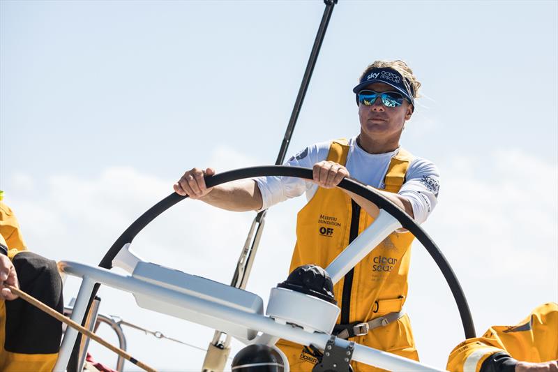 Leg 4, Melbourne to Hong Kong, Day 13 onboard Turn the Tide on Plastic. Liz Wardley driving the VO65 as fast as she can to Hong Kong photo copyright Brian Carlin / Volvo Ocean Race taken at  and featuring the Volvo One-Design class