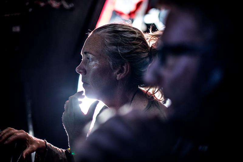 Leg 4, Melbourne to Hong Kong, day 16 Libby Greenhalgh running the numbers on board Sun Hung Kai / Scallywag photo copyright Konrad Frost / Volvo Ocean Race taken at  and featuring the Volvo One-Design class