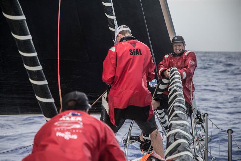 Leg 4, Melbourne to Hong Kong, day 15 Ben Piggott working hard on the bow during a sail change on board Sun Hung Kai / Scallywag photo copyright Konrad Frost / Volvo Ocean Race taken at  and featuring the Volvo One-Design class