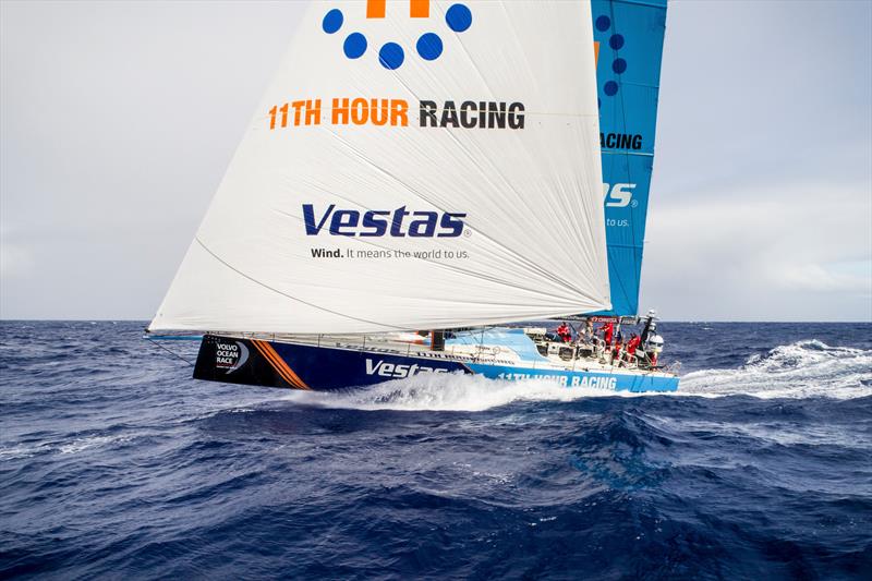 Leg 4, Melbourne to Hong Kong, day 16, triple-headed (3 front sails in the air) tradewind sailing towards the Philippines on board Vestas 11th Hour photo copyright Amory Ross / Volvo Ocean Race taken at  and featuring the Volvo One-Design class