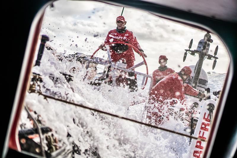Leg 4, Melbourne to Hong Kong, day 16 on board MAPFRE, Xabi Fernandez at the helm, Sophie Ciszek and Pablo Arrarte next to him photo copyright Ugo Fonolla / Volvo Ocean Race taken at  and featuring the Volvo One-Design class
