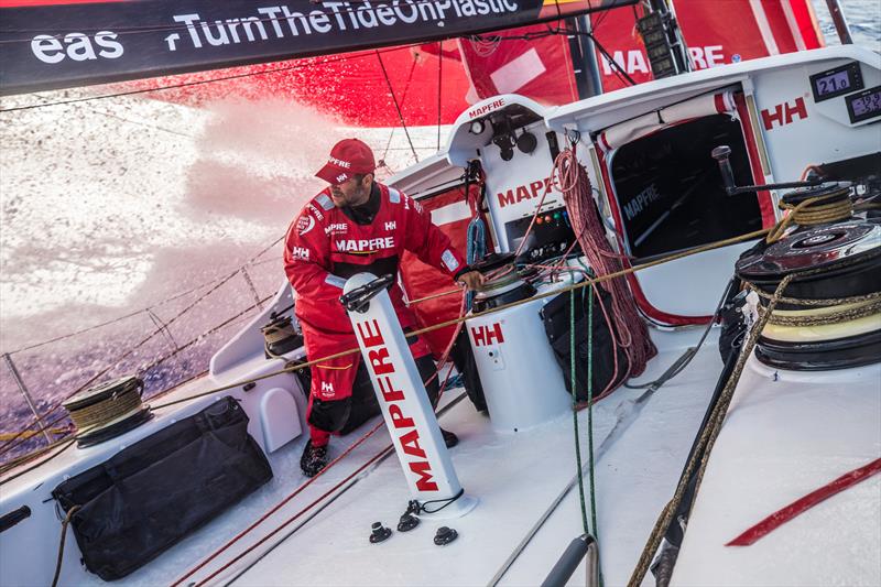 Leg 4, Melbourne to Hong Kong, day 17 on board MAPFRE, Pablo Arrarte trimming sails photo copyright Ugo Fonolla / Volvo Ocean Race taken at  and featuring the Volvo One-Design class