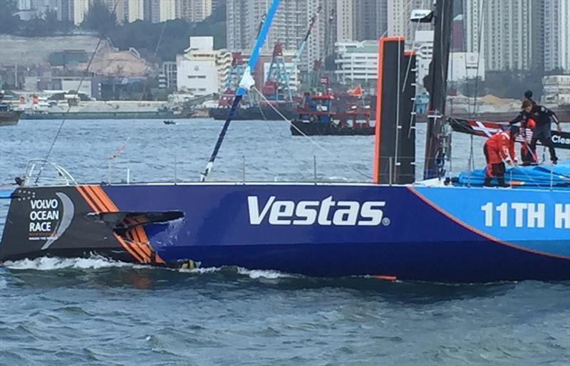 Vestas 11th Hour Racing was involved in a collision just 30nm from the finish of VOR leg 4 (Hong Kong) and has retired photo copyright Suzy Rayment taken at  and featuring the Volvo One-Design class
