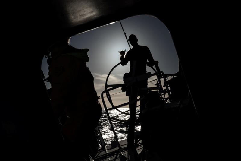 Volvo Ocean Race Leg 6 to Auckland, day 20 on board Turn the Tide on Plastic.Bernado Freitas at the helm. Positive vibes all round. 26 February photo copyright James Blake / Volvo Ocean Race taken at  and featuring the Volvo One-Design class