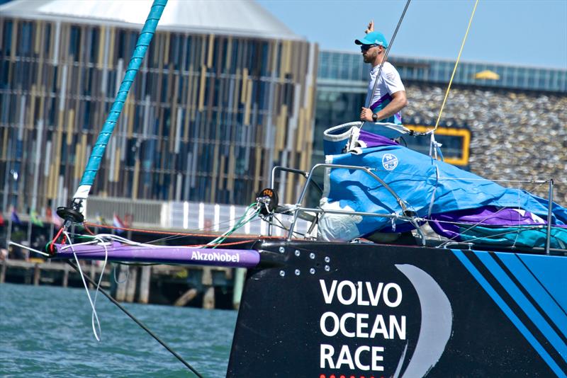 Calling the start-line, AzkoNobel - Volvo Ocean Race - Auckland Stopover In Port Race, Auckland, March 10, photo copyright Richard Gladwell taken at  and featuring the Volvo One-Design class