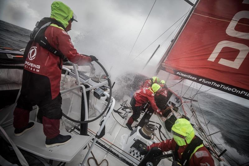 Volvo Ocean Race Leg 7 from Auckland to Itajai, day 15 on board Dongfeng. The sea temperature is now over 10 degres and it's a pleasure to enjoy some action on deck photo copyright Martin Keruzore / Volvo Ocean Race taken at  and featuring the Volvo One-Design class