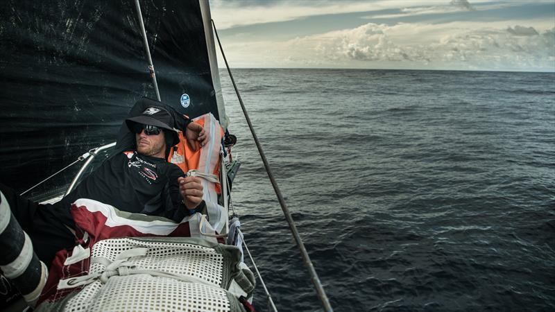 Leg 8 from Itajai to Newport, day 09 on board Sun Hung Kai / Scallywag. Luke Parkinosn on the bow in light airs. 30 April,  photo copyright Rich Edwards / Volvo Ocean Race taken at  and featuring the Volvo One-Design class