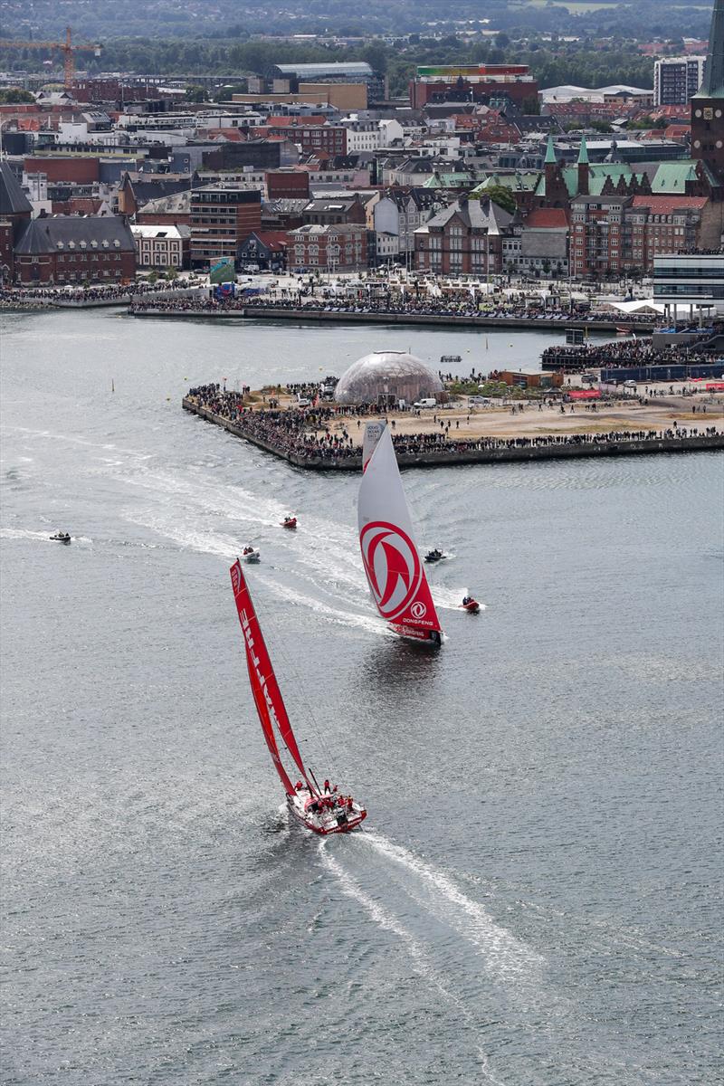Dongfeng leads out - Leg 11, from Gothenburg to The Hague, Day 02.  The fleet round the Aarhus Fly-By mark. 22 June,  photo copyright Ainhoa Sanchez / Volvo Ocean Race taken at  and featuring the Volvo One-Design class