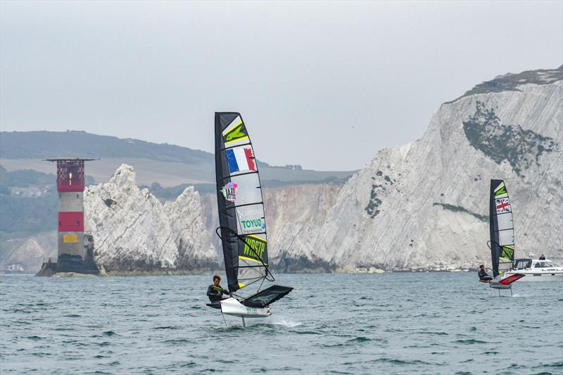 The Foil for Life Challenge by Lemer Pax sails past the Needles photo copyright James Tomlinson taken at  and featuring the WASZP class