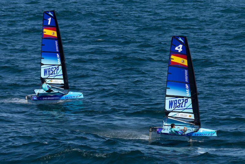 Young sailors take part in the Inspire Racing x WASZP program during the Spain Sail Grand Prix photo copyright David Gray for SailGP taken at  and featuring the WASZP class