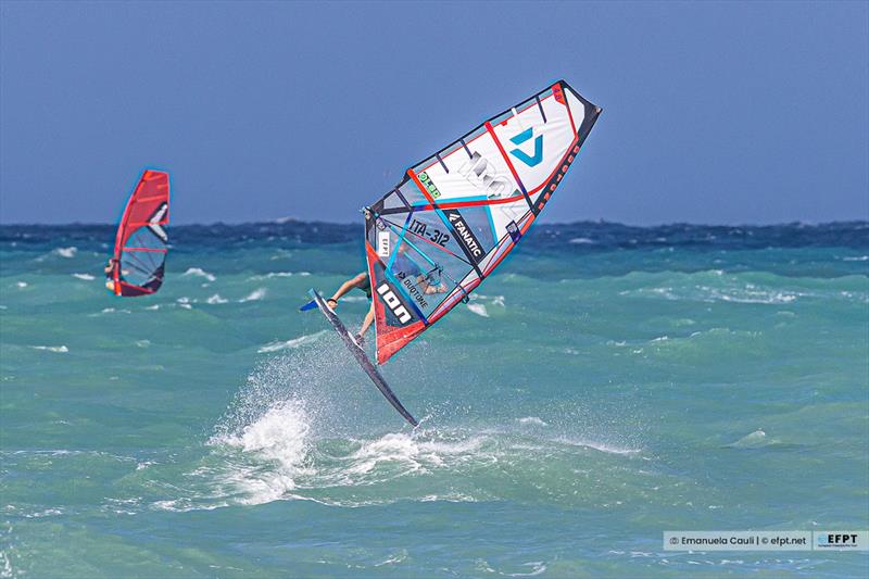 Eugenio Marconi looping himself through the first round - EFPT Spiaggia Lunga Vieste 2022 day 2 photo copyright Emanuela Cauli taken at  and featuring the Windsurfing class