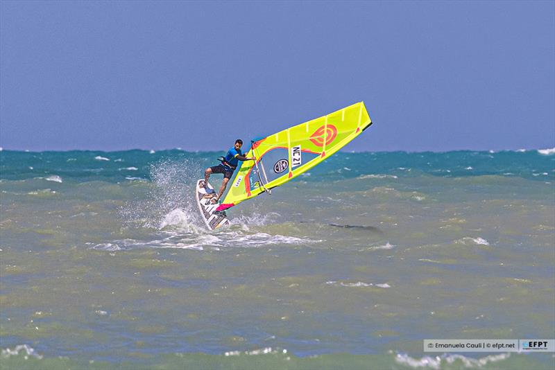 Antoine Albert during one of his Air Chachoo's - a move that in conjunction with Kabikuchi's on both tacks, were his go-to heat strategy - EFPT Spiaggia Lunga Vieste 2022 photo copyright Emanuela Cauli taken at  and featuring the Windsurfing class
