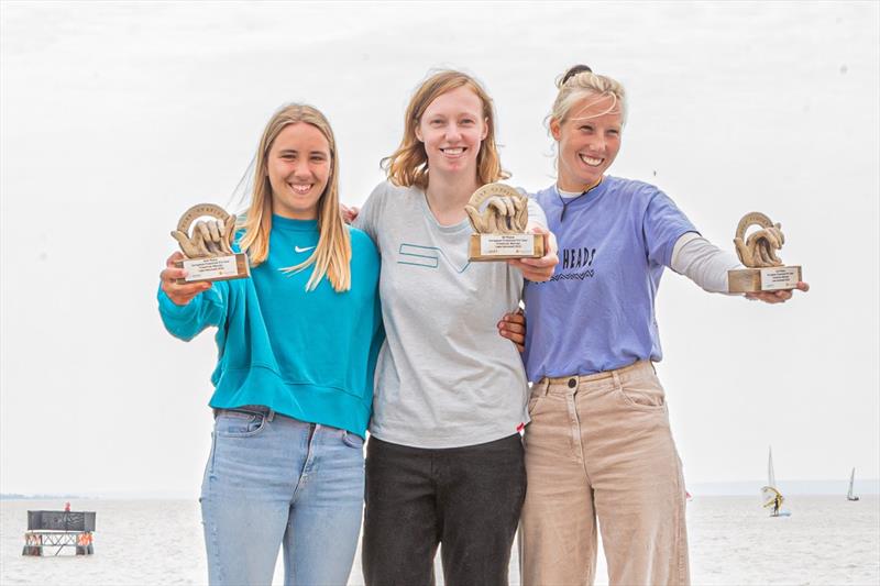 The 2022 Women's Freestyle Podium: from the left, Lina Erzen, Maaike Huvermann and Lisa Kloster photo copyright Emanuela Cauli taken at  and featuring the Windsurfing class