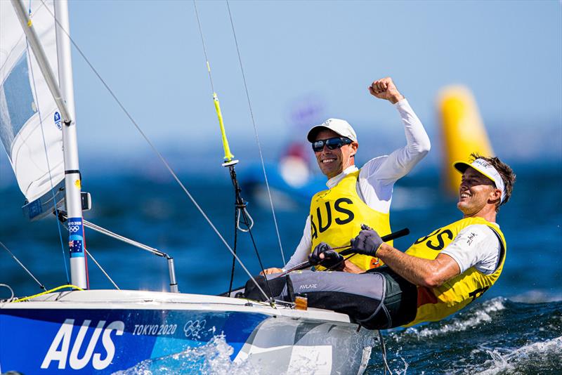Matt Belcher (left) and Will Ryan winning Gold at Tokyo 2020 photo copyright Sailing Energy / World Sailing taken at  and featuring the  class