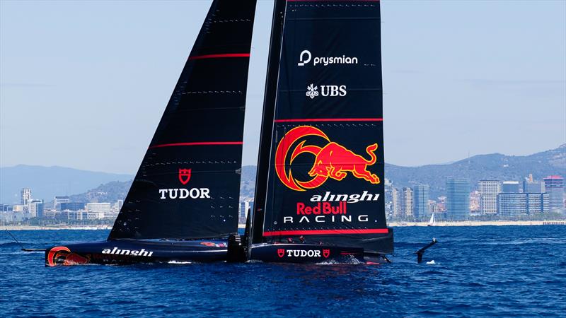 Trying to get to foiling takeoff speed - Alinghi Red Bull Racing- AC75 - Day 6 - April 24, 2024 - Barcelona - photo © Ugo Fonolla / America's Cup