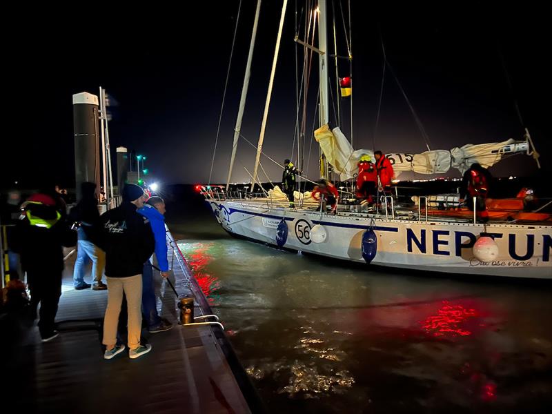 The French 60ft aluminum sloop, skippered by Tanneguy Raffray, was welcomed in by her many loyal vocal supporters photo copyright Don McIntyre / OGR2023 taken at  and featuring the Ocean Globe Race class