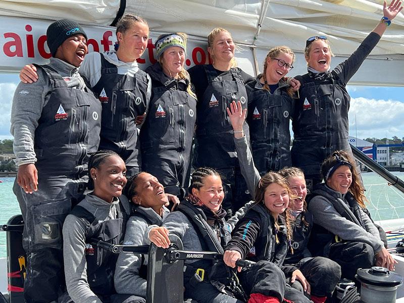The Maiden crew are all very happy and believe they have achieved their goal of showcasing what women can do and inspiring the next generation photo copyright Don McIntyre / OGR2023 taken at Royal Yacht Squadron and featuring the Ocean Globe Race class