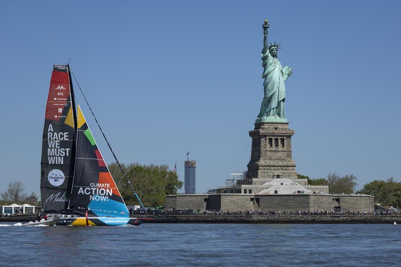 The Transat CIC IMOCA podium finishers dock in the heart of the Big Apple photo copyright Alexis Courcoux / OC Sport Pen Duick taken at  and featuring the IMOCA class